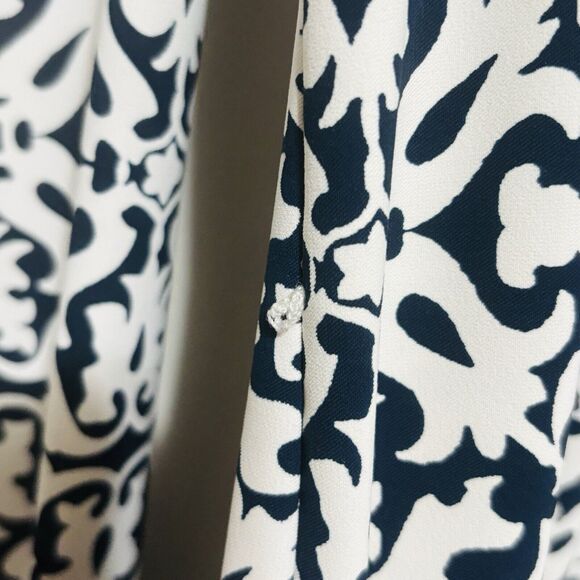 Loft Mosaic Shirt Dress Sz Small Blue Floral Long Sleeve 4-Button (no belt) - Picture 7 of 10